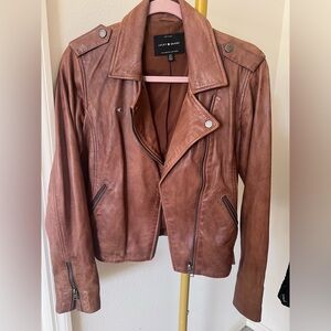 Lucky Brand Women's Brown Genuine Leather Moto Jacket Small EUC